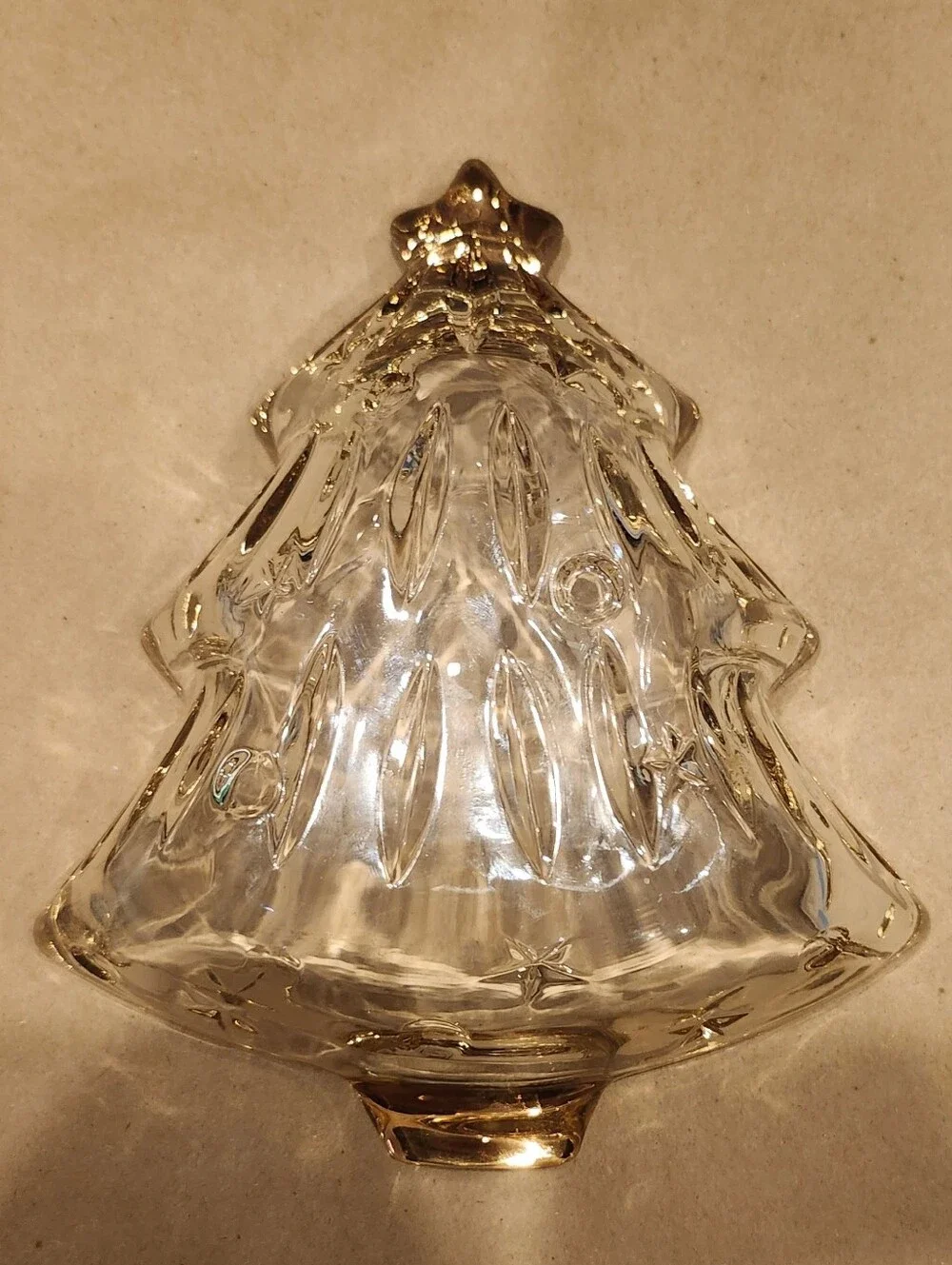 Vintage Glass Christmas Tree Dish with Gold Trim - Candy Dish